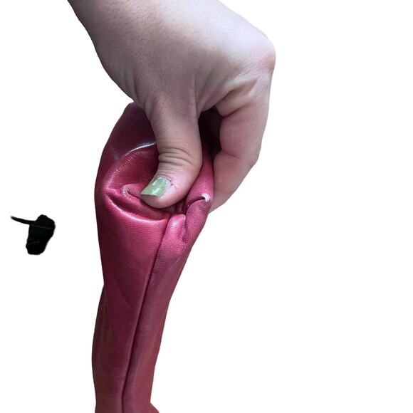 Vintage 80s Ande Magenta Small  Leather Zip Top Patent Tassel Clutch Bag - Picture 3 of 6